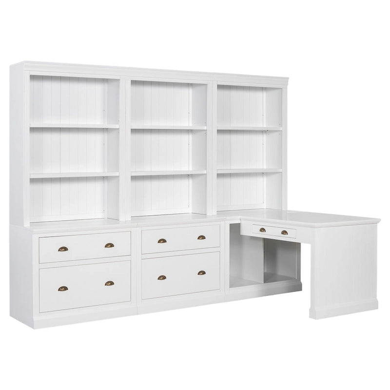 Set di libreria e scrivania da 3 pezzi bianco moderno, per 3-4 persone da assemblare