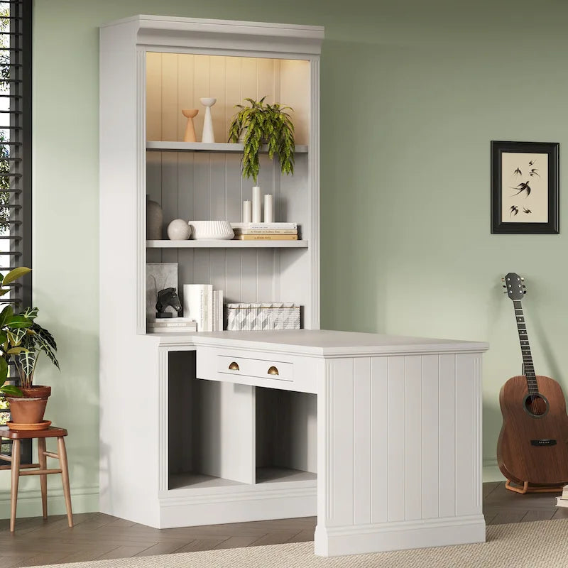 Set di libreria e scrivania da 3 pezzi bianco moderno, per 3-4 persone da assemblare
