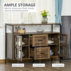 Credenza industriale in noce scuro/grigio con ante in vetro, 2 cassetti e ripiani regolabili, per 1