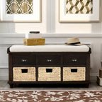 Panca contenitore con cassetti e cestini in rattan, 1 posto, bianca / blu / espresso / sbiancata
