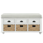 Panca contenitore con cassetti e cestini in rattan, 1 posto, bianca / blu / espresso / sbiancata