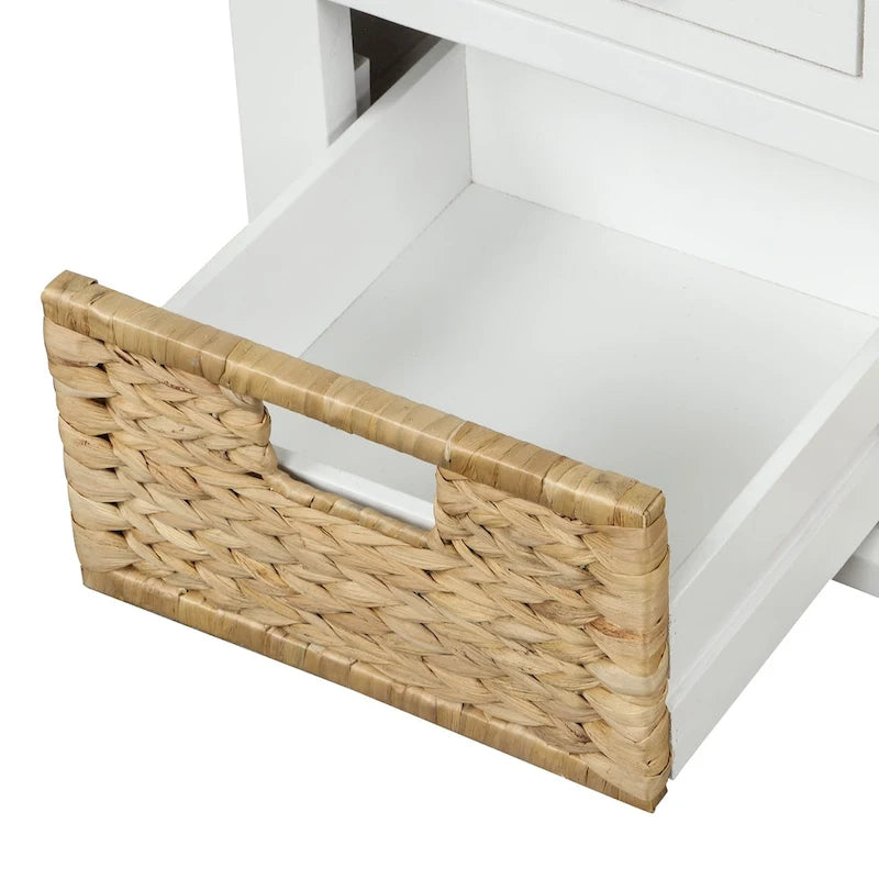 Panca contenitore con cassetti e cestini in rattan, 1 posto, bianca / blu / espresso / sbiancata