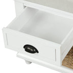 Panca contenitore con cassetti e cestini in rattan, 1 posto, bianca / blu / espresso / sbiancata