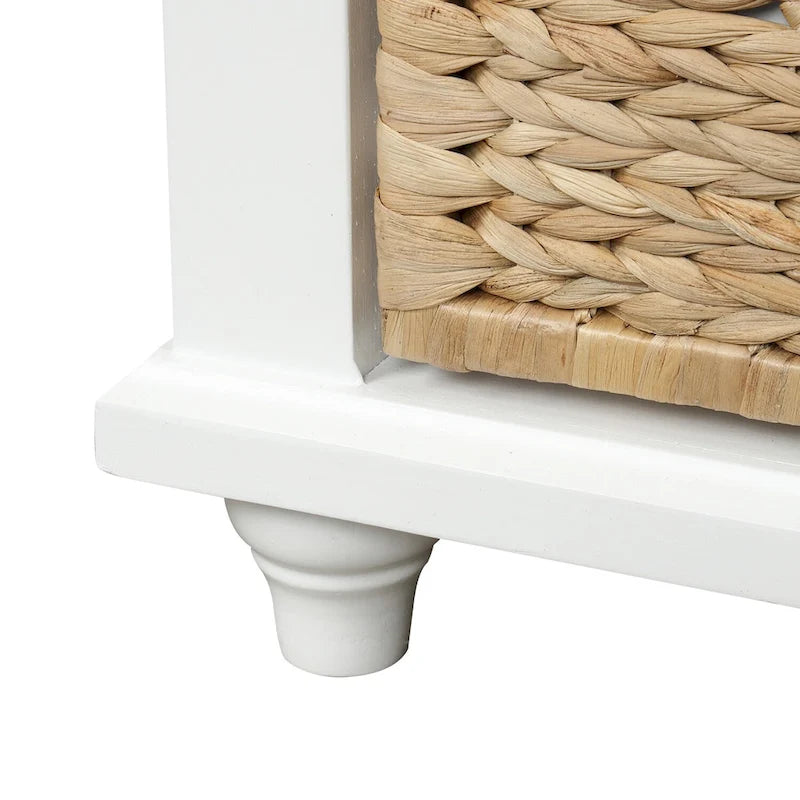 Panca contenitore con cassetti e cestini in rattan, 1 posto, bianca / blu / espresso / sbiancata