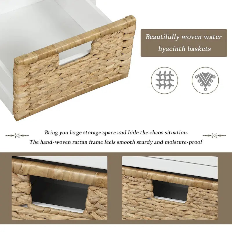Panca contenitore con cassetti e cestini in rattan, 1 posto, bianca / blu / espresso / sbiancata