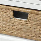 Panca contenitore con cassetti e cestini in rattan, 1 posto, bianca / blu / espresso / sbiancata