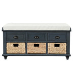 Panca contenitore con cassetti e cestini in rattan, 1 posto, bianca / blu / espresso / sbiancata