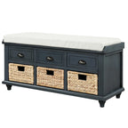 Panca contenitore con cassetti e cestini in rattan, 1 posto, bianca / blu / espresso / sbiancata