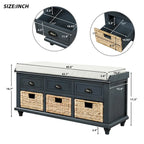 Panca contenitore con cassetti e cestini in rattan, 1 posto, bianca / blu / espresso / sbiancata