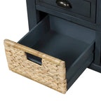 Panca contenitore con cassetti e cestini in rattan, 1 posto, bianca / blu / espresso / sbiancata