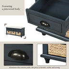 Panca contenitore con cassetti e cestini in rattan, 1 posto, bianca / blu / espresso / sbiancata