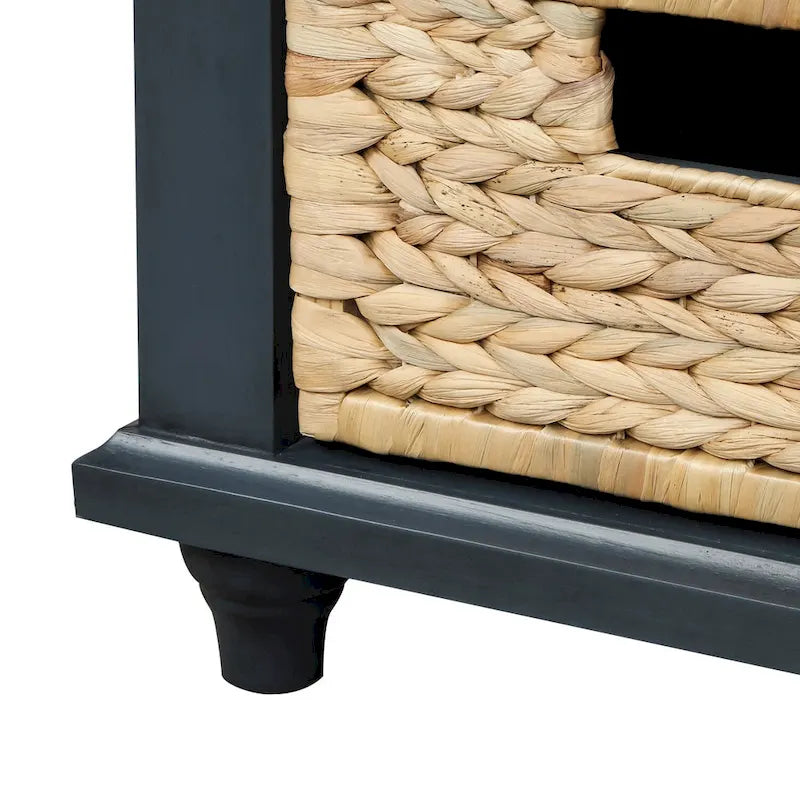 Panca contenitore con cassetti e cestini in rattan, 1 posto, bianca / blu / espresso / sbiancata