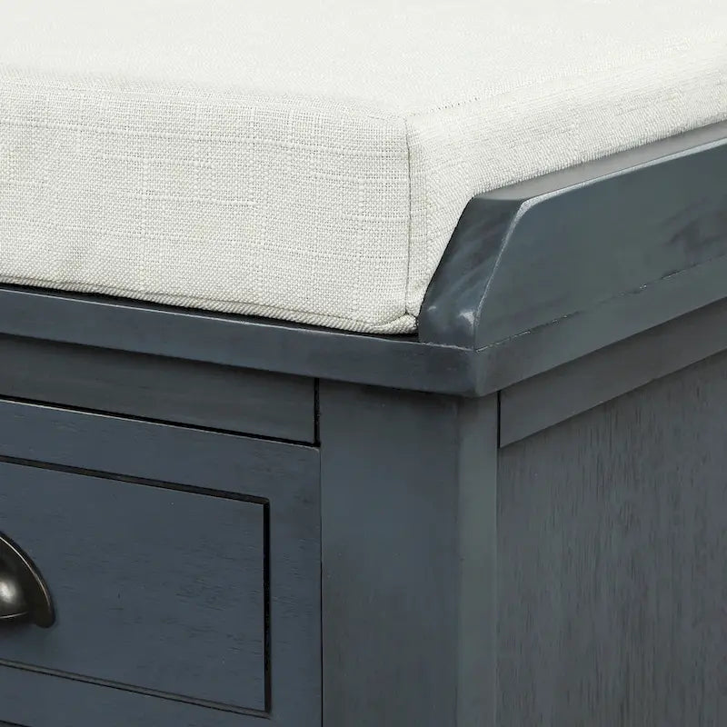 Panca contenitore con cassetti e cestini in rattan, 1 posto, bianca / blu / espresso / sbiancata