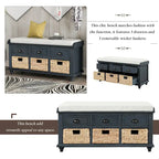 Panca contenitore con cassetti e cestini in rattan, 1 posto, bianca / blu / espresso / sbiancata
