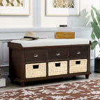 Panca contenitore con cassetti e cestini in rattan, 1 posto, bianca / blu / espresso / sbiancata