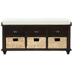 Panca contenitore con cassetti e cestini in rattan, 1 posto, bianca / blu / espresso / sbiancata