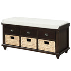 Panca contenitore con cassetti e cestini in rattan, 1 posto, bianca / blu / espresso / sbiancata