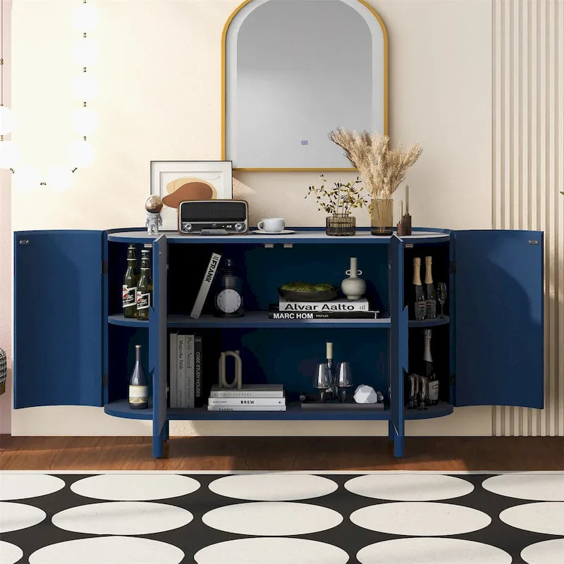 Credenza curva bianca / noce / nera / blu con ripiani regolabili, singola
