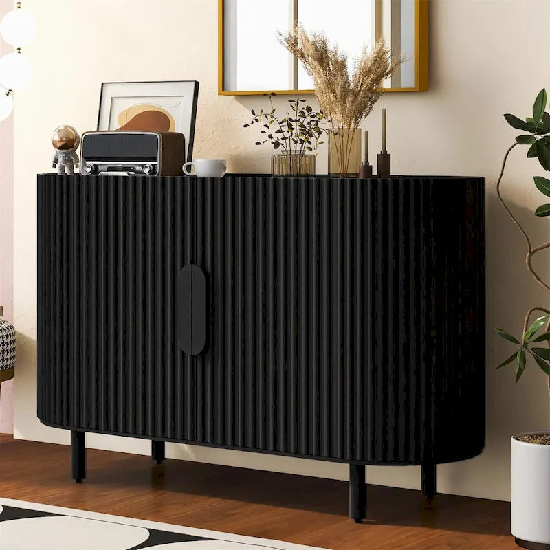 Credenza curva bianca / noce / nera / blu con ripiani regolabili, singola
