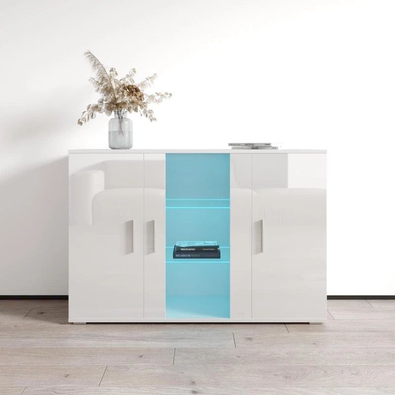 Madia moderna a 3 ante in rovere/bianco/nero con illuminazione a LED