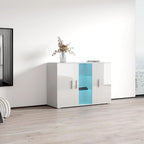 Madia moderna a 3 ante in rovere/bianco/nero con illuminazione a LED