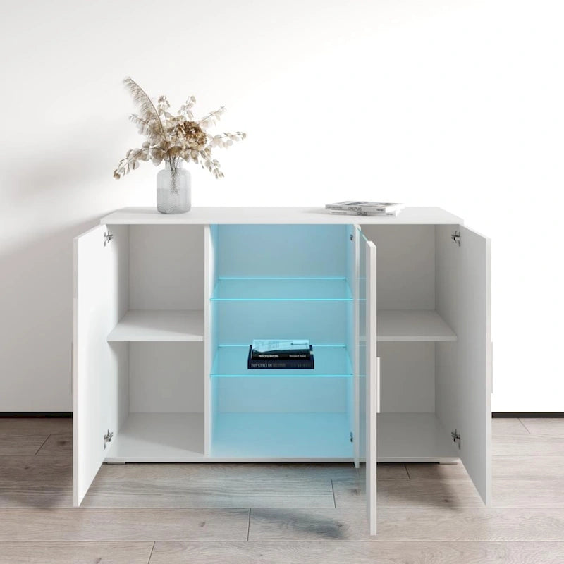 Madia moderna a 3 ante in rovere/bianco/nero con illuminazione a LED