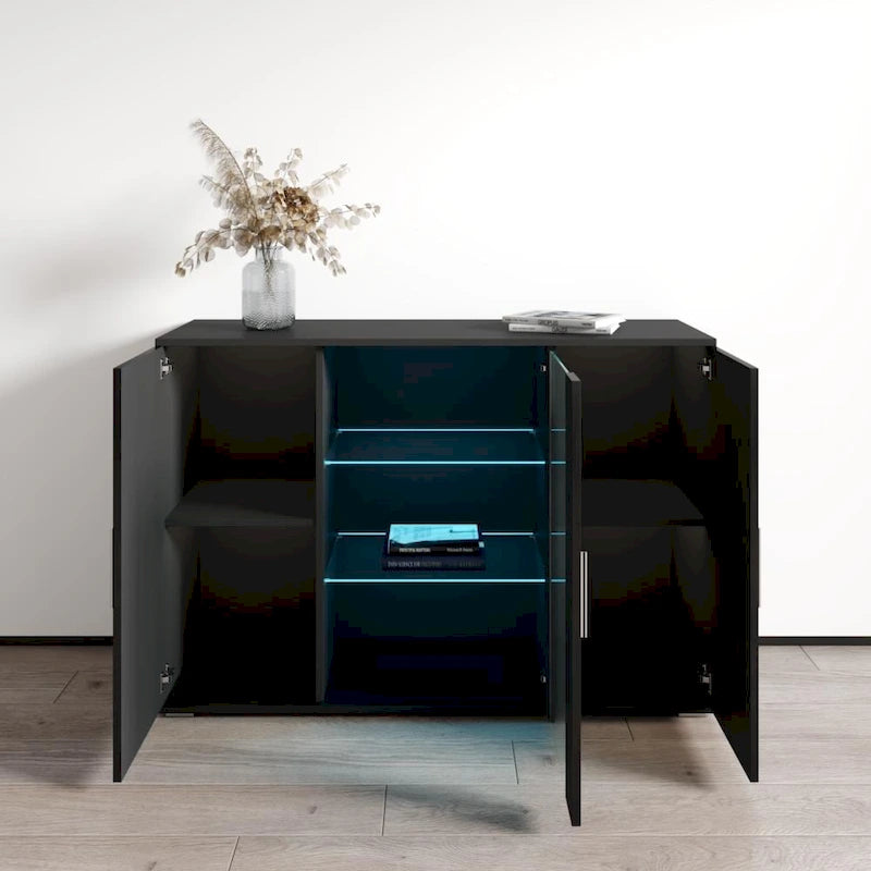 Madia moderna a 3 ante in rovere/bianco/nero con illuminazione a LED