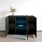 Madia moderna a 3 ante in rovere/bianco/nero con illuminazione a LED
