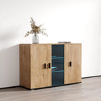 Madia moderna a 3 ante in rovere/bianco/nero con illuminazione a LED