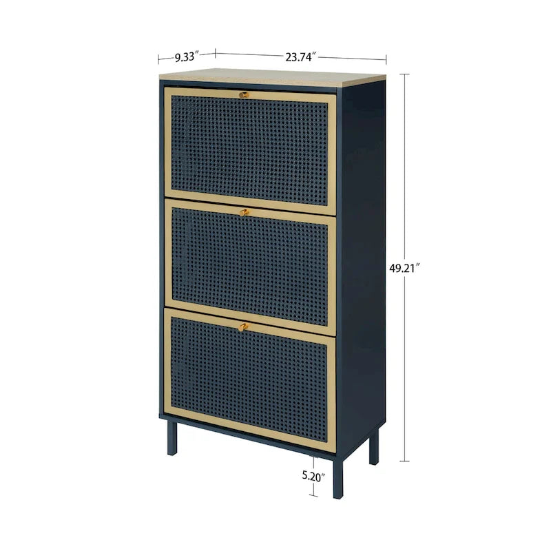 3 Scarpiere in metallo con ante, mobile scarpiera moderno indipendente, metallo e rattan per l'ingresso