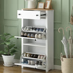 Wood Shoe Cabinet with 2 Flip Drawers and Adjustable Panel