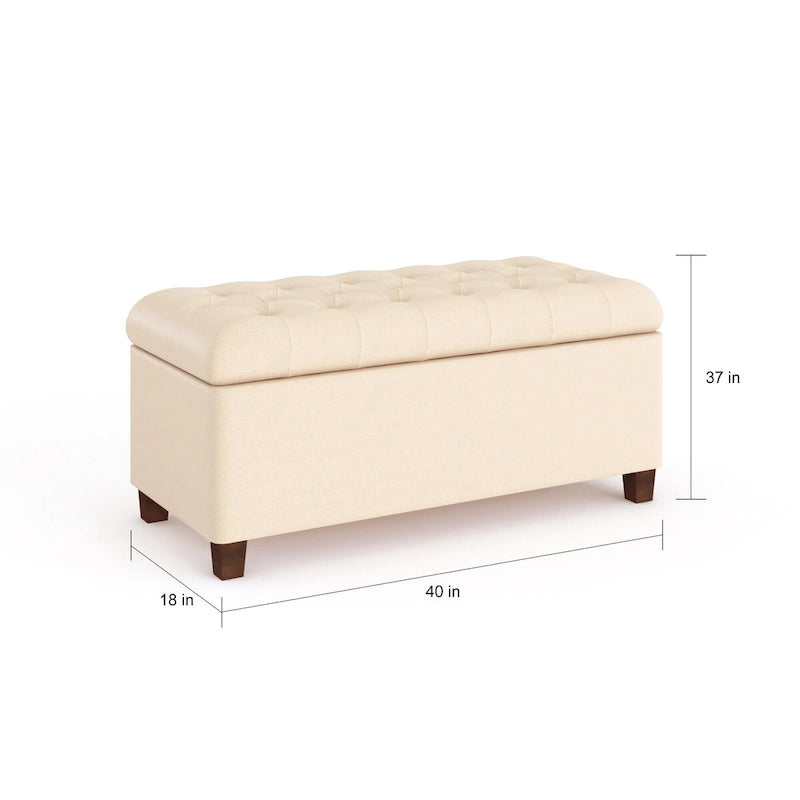 Panca contenitore trapuntata crema con gambe in noce, 1 posto