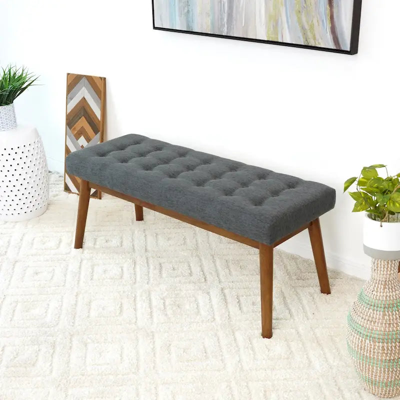 Panca imbottita in tessuto grigio scuro, stile Mid-Century, 2 posti