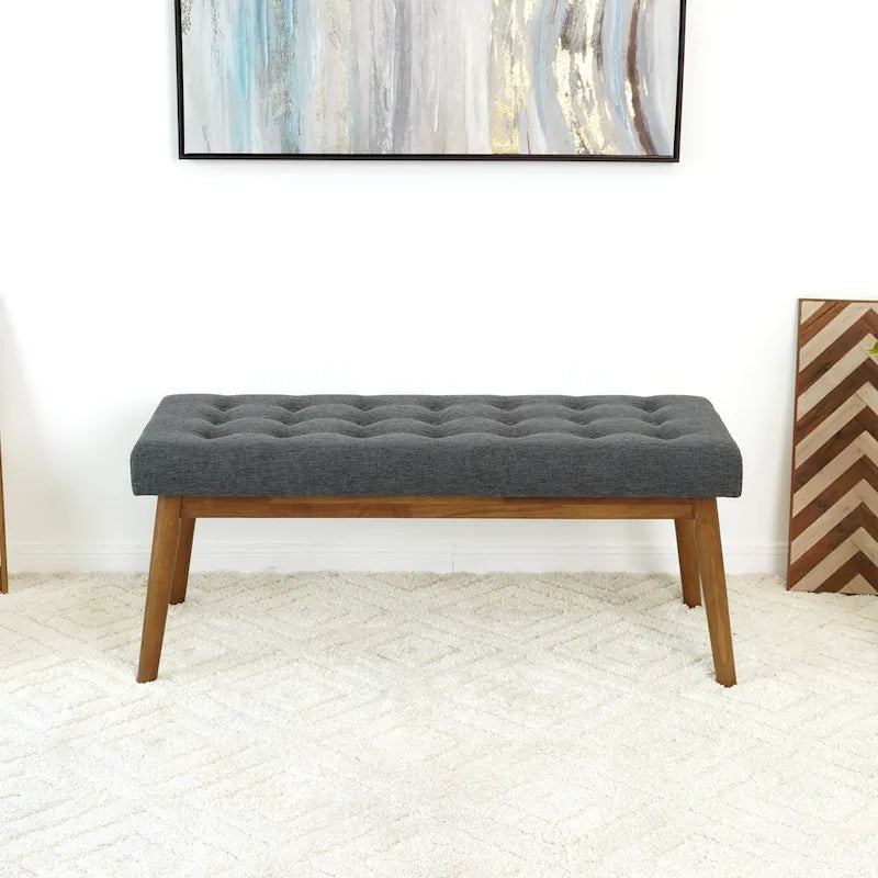 Panca imbottita in tessuto grigio scuro, stile Mid-Century, 2 posti