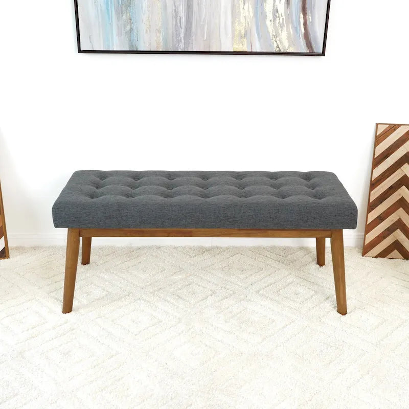Panca imbottita in tessuto grigio scuro, stile Mid-Century, 2 posti
