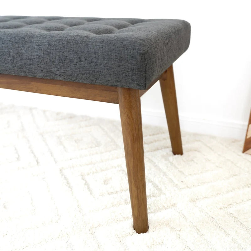 Panca imbottita in tessuto grigio scuro, stile Mid-Century, 2 posti
