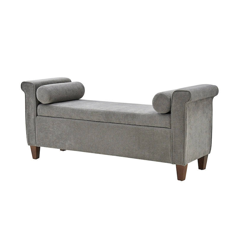 Panca contenitore imbottita salvia/avorio/grigio/beige con braccioli e 2 cuscini, 1 posto