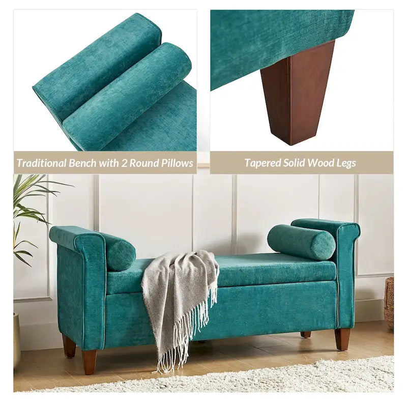 Panca contenitore imbottita salvia/avorio/grigio/beige con braccioli e 2 cuscini, 1 posto