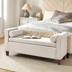 Panca contenitore imbottita salvia/avorio/grigio/beige con braccioli e 2 cuscini, 1 posto