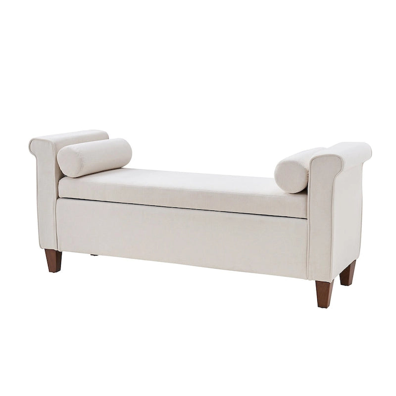 Panca contenitore imbottita salvia/avorio/grigio/beige con braccioli e 2 cuscini, 1 posto