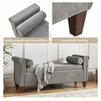 Panca contenitore imbottita salvia/avorio/grigio/beige con braccioli e 2 cuscini, 1 posto