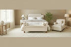 Panca contenitore imbottita salvia/avorio/grigio/beige con braccioli e 2 cuscini, 1 posto