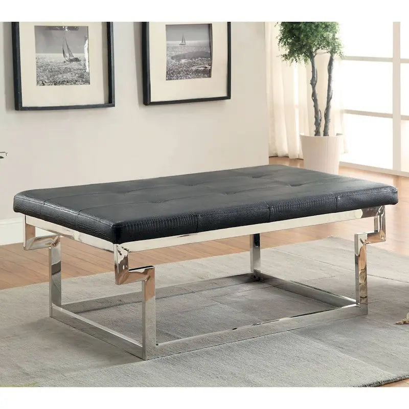 Jiva Contemporary Metal Upholstered Tufted Accent Bench by Furniture of America