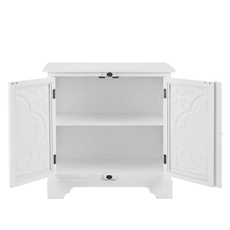 Mobiletto contenitore a 2 ante con rilievo floreale bianco/naturale, montaggio da 1 persona