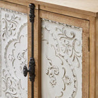 Mobiletto contenitore a 2 ante con rilievo floreale bianco/naturale, montaggio da 1 persona