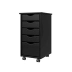 Carrello Originale Adeptus su Ruote, Legno Massello, Carrello Stretto a 4 Più 1 Cassetti Nero
