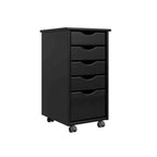 Carrello Originale Adeptus su Ruote, Legno Massello, Carrello Stretto a 4 Più 1 Cassetti Nero