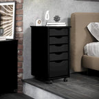 Carrello Originale Adeptus su Ruote, Legno Massello, Carrello Stretto a 4 Più 1 Cassetti Nero
