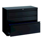 Schedario laterale in metallo nero a 3 cassetti, largo 91 cm, con serratura