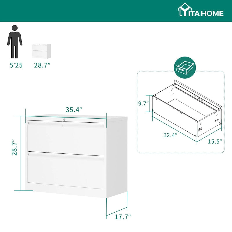 Classificatore laterale in metallo a 2 cassetti bianco/nero con serratura, utente singolo